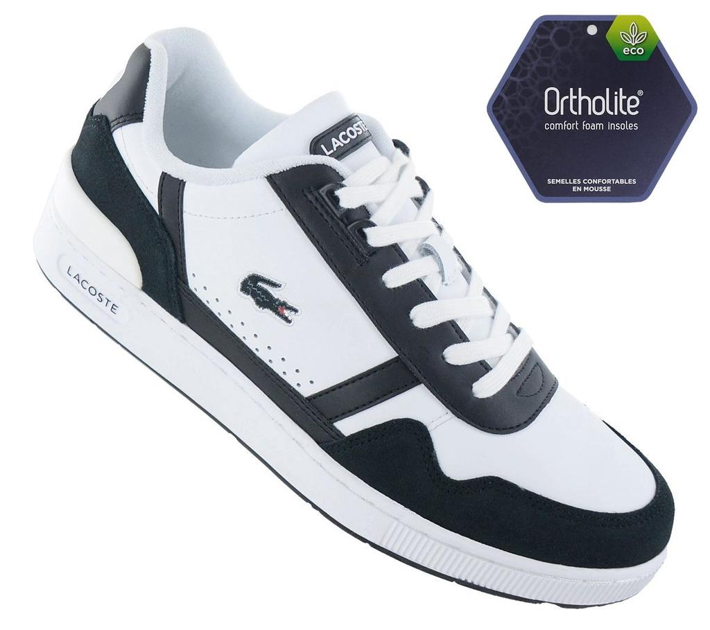 Lacoste T-Clip Leather - Мужские кроссовки Кожаные белые-черные 747SMA0073147 ОРИГИНАЛ