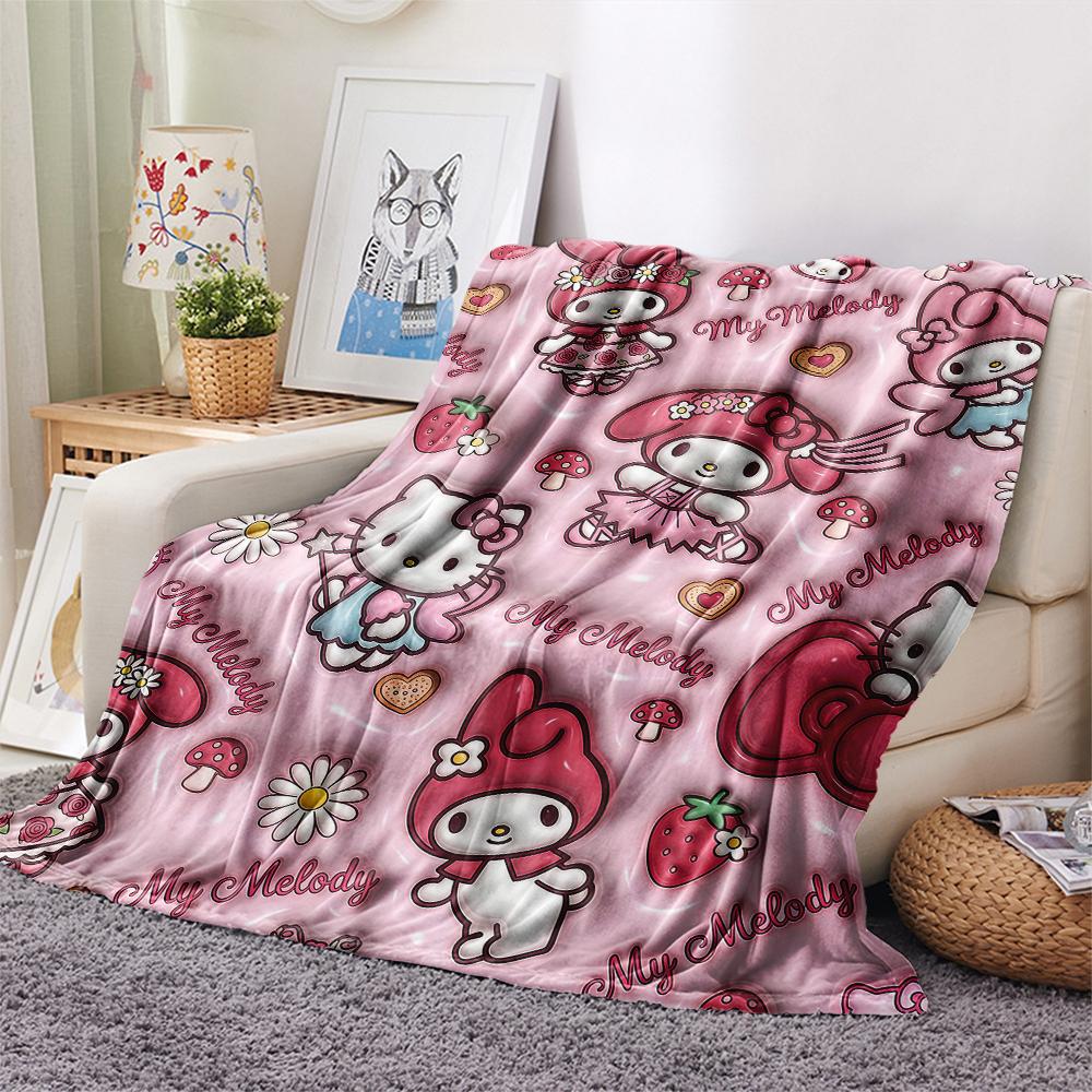 1 шт. Фланелевое одеяло Sanrio с розовым принтом, Высококачественное, Для всех сезонов, Декор для дома, Тепло и комфорт, Идеально подходит для рождественских подарков