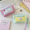 Cute Contrast Color Plaid Dopamine Large Capacity Pencil Case Storage Bag Student Stationery Supply Pouch Girl Cosmetic Bag Gift