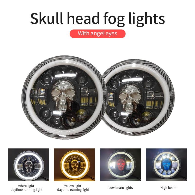 7-дюймовая круглая светодиодная фара в форме черепа, дальний ближний свет, DRL 160 Вт с указателем поворота, ангельские глазки, фары для мотоцикла