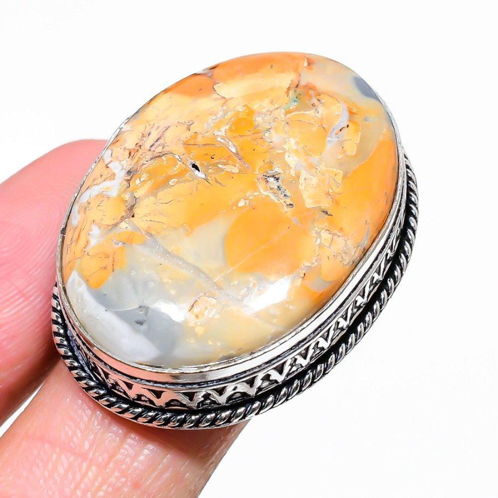 Подарочное кольцо из серебра 925 пробы с натуральным драгоценным камнем яшмой Малигано, размер 8 E2l80