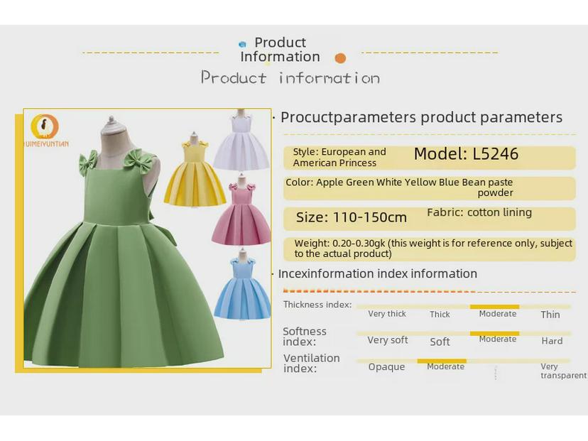Атласное платье принцессы для девочек в европейском и американском стиле - наряд для дефиле и игры на фортепиано в честь Дня защиты детей