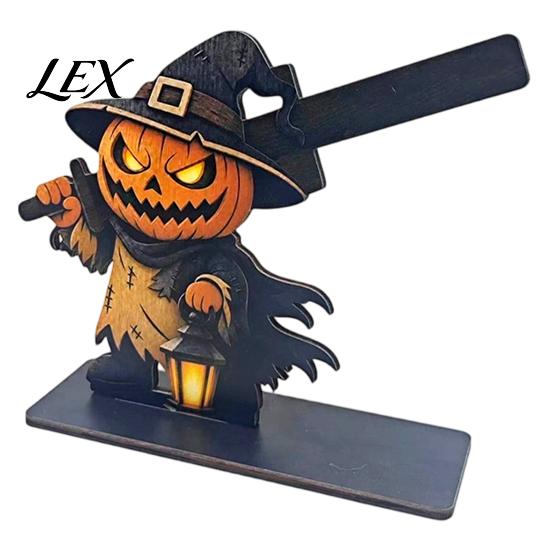 Halloween Party Supplies Wooden Napkin Holder, Ghost Pumpkin Skeleton Cat Bat Tissue Dispenser, Waterproof Solid Wood Base Tabletop Organizer