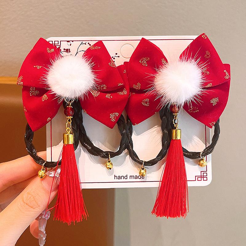 1 пара заколок для волос в китайском стиле, детские кисточки, заколки для волос, милый бант, бабочка, головной убор, кавайные красные аксессуары для волос, подарки