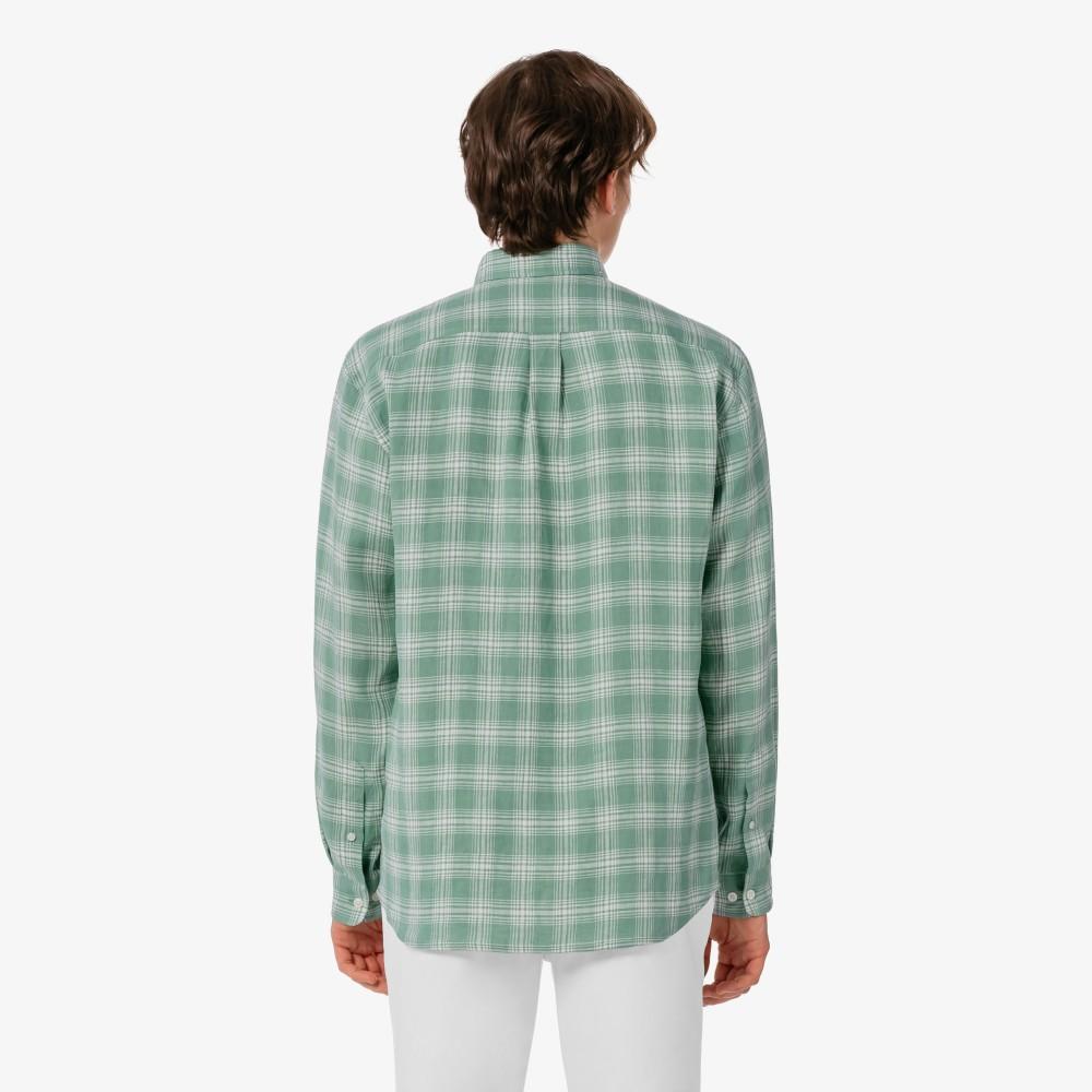 [lacoste] Men's Linen Big Check Shirt CH739E-56G132