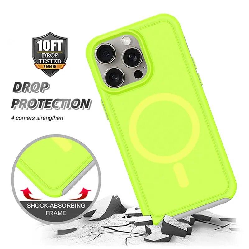 Противоударный бронированный магнитный чехол-бампер для IPhone 11 12 13 14 15 Pro Max для Magsafe с беспроводной зарядкой, чехол ярких цветов