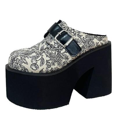 Модные черные туфли на высоком каблуке 11 см с открытой пяткой, женские туфли на платформе с закрытым носком, на толстом каблуке, панк-летние туфли-лодочки Femininos 2024