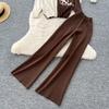 Autumn Winter Women Flower Pattern Knitted Sweater Trouser Two Piece Set O-neck Pullover Tops and Wide Leg Pant Tracksuit