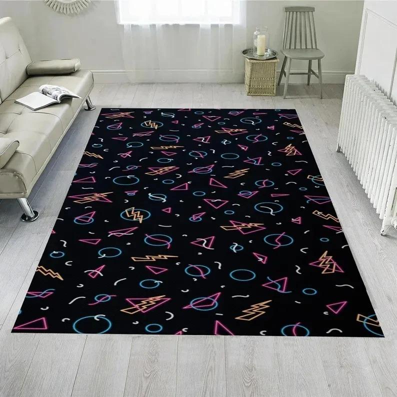 Bowling Alley Arcade Retro Rug – 90s Vintage Carpet for Gamer Room Home Theater, Non-Slip Floor Mat with Star Pattern
