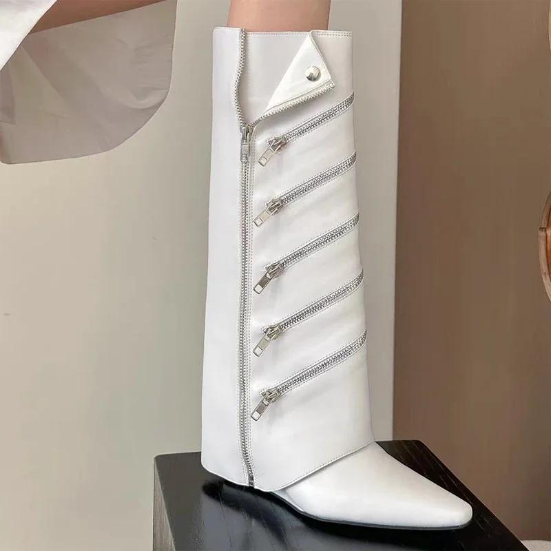 Женские высокие сапоги с острым носком, кожаные туфли, женские, зимние, новые, челси, на молнии, зимние, готические, гладиаторские, мотоциклетные ботинки 2024 года