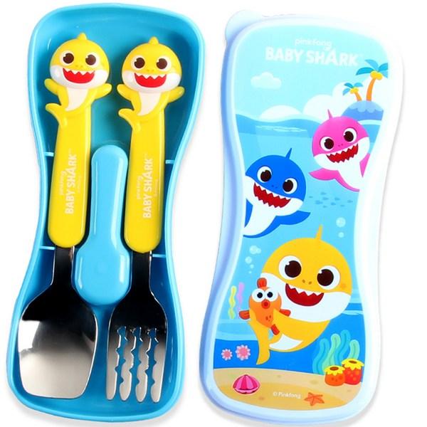 Izoum Infant Baby Shark 3D Spoon Fork Case Set, Mixed Colors, Spoon + Fork + Case