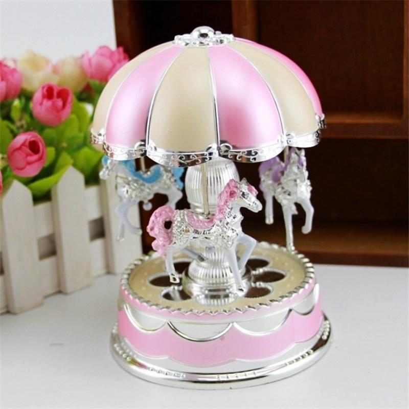 Girl LED Horse Carousel Music Box Toy Clockwork Musical Christmas Gift