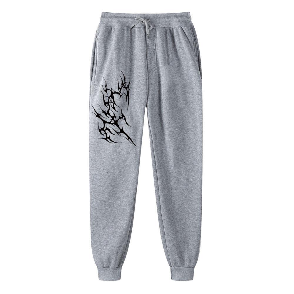 Thorn-line Men Jogger Pants Pocket Tribal Thorn Spike Print, Dark Gothic Abstract Graphic on Leg, Elastic Drawstring Soft Sweatpants for Streetwear