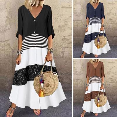 Женское платье с v-образным вырезом и половиной рукава, женское винтажное свободное длинное платье, свободное макси-платье