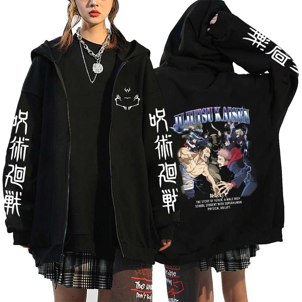 Autumn Zip Up Jacket Anime Jujutsu Kaisen Zip Plus Size