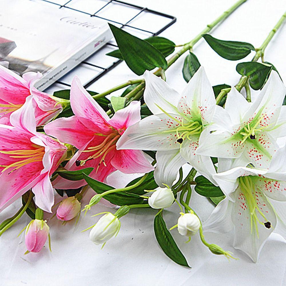 Garden 6 Heads Floral Real Looking Wedding Artificial Flower Faux Lilies Bouquet Branch Fake Plant