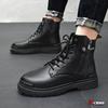 Cross Short Boots Black Side Zip Thick Sole Bike Lace Up Lace Up Side Zipper Business Military High Cut Easy To Wear Casual Boots Zip Side Zipper