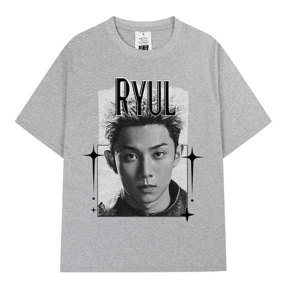 Корейская K-pop Хип-хоп Группа Lngshot RYUL Футболка Унисекс Женская Одежда Мода Харадзюку Оверсайз Хлопок Короткий Рукав Футболки Подарки для Фанатов