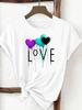(Asian Size) Tee Print Fashion Top Women Clothing T Shirt Woman Female Sweet Love Heart Trend Cute Short Sleeve Graphic T-shirts