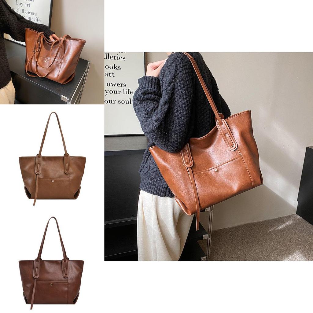 Urban Solid Color Tote Bag For Women With Pu Material And Double Shoulder Straps For Daily Use