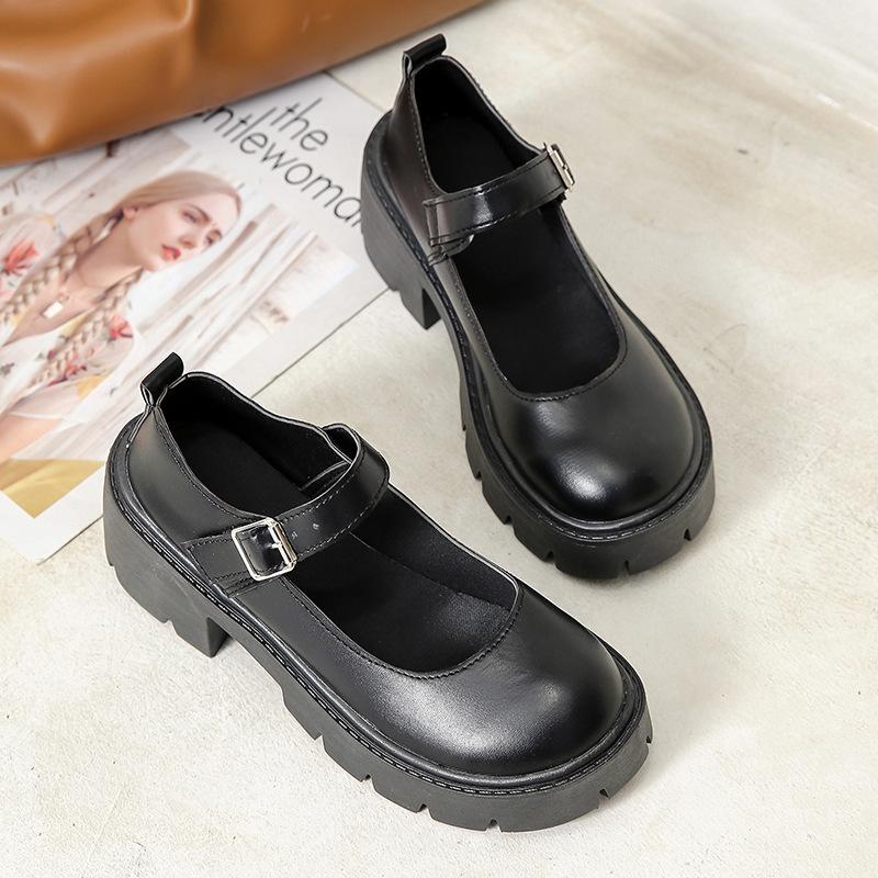 2025 Весна и Осень Новые Товары Туфли Мэри Джейн Маленький Размер Толстый Каблук Платформа Низ Маленькие Одинарные Туфли В Стиле Колледжа Маленькие Кожаные Туфли Ретро