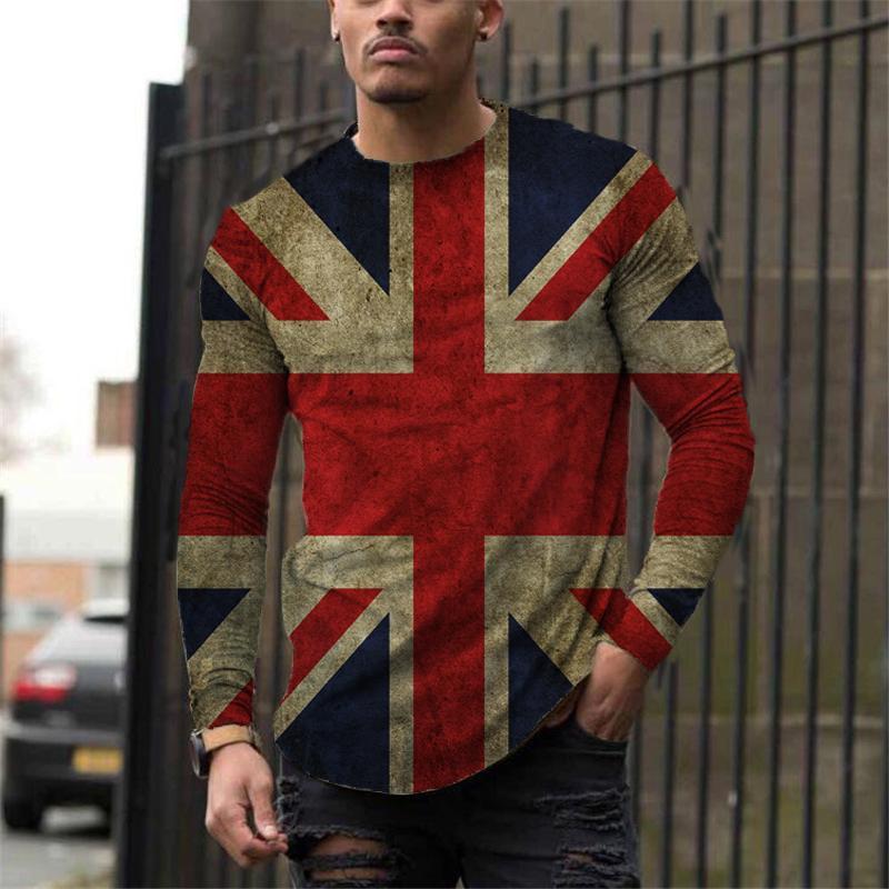 European and American Autumn New Men's Printed Simple and Fashionable Men's Long Sleeved T-shirt