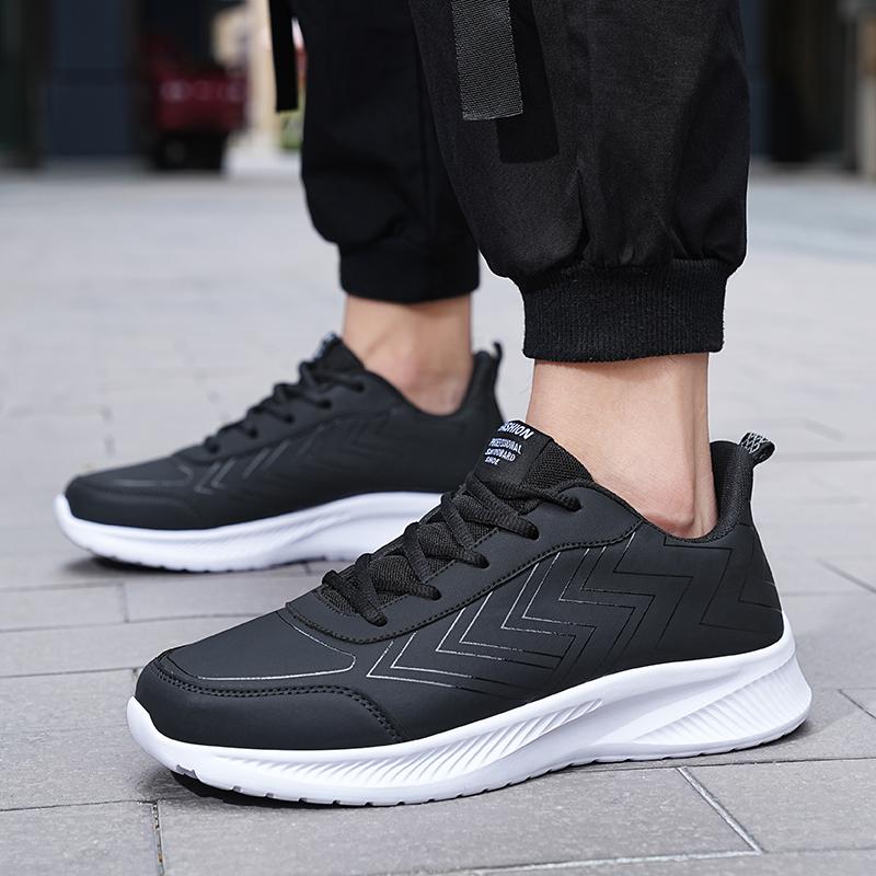 Fashion Men's Leather Casual Sneakers Comfortable Lace-up Flat Solid Color Non-slip Training Large Size Walking Shoes for Men38-46