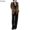 Women Leopard Print Cardigan Blazer and Pants Casual Two Piece Suit Sets