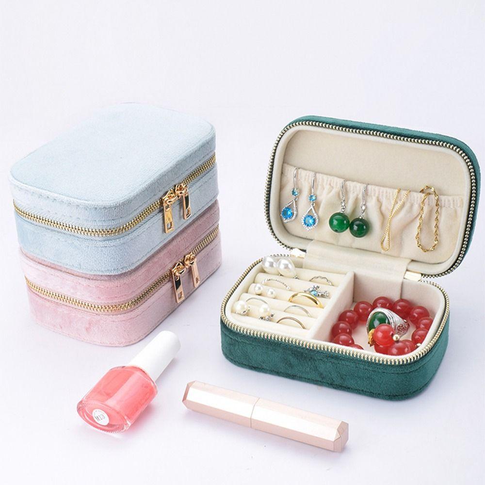 Velvet Portable Jewelry Box Square Necklace Storage Case Travel Jewelry Case Rings Storage Case