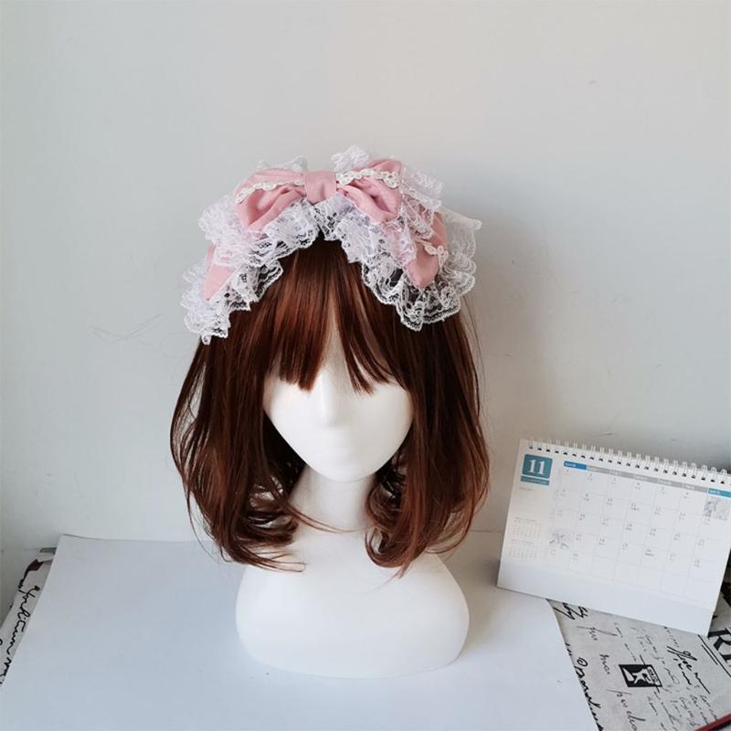 Прекрасный Милый Ободок для Волос Косплей Горничной Ободок Лолита Рюши Кружево Головной Убор Ручной Работы Двухслойный Бант Аксессуар для Волос