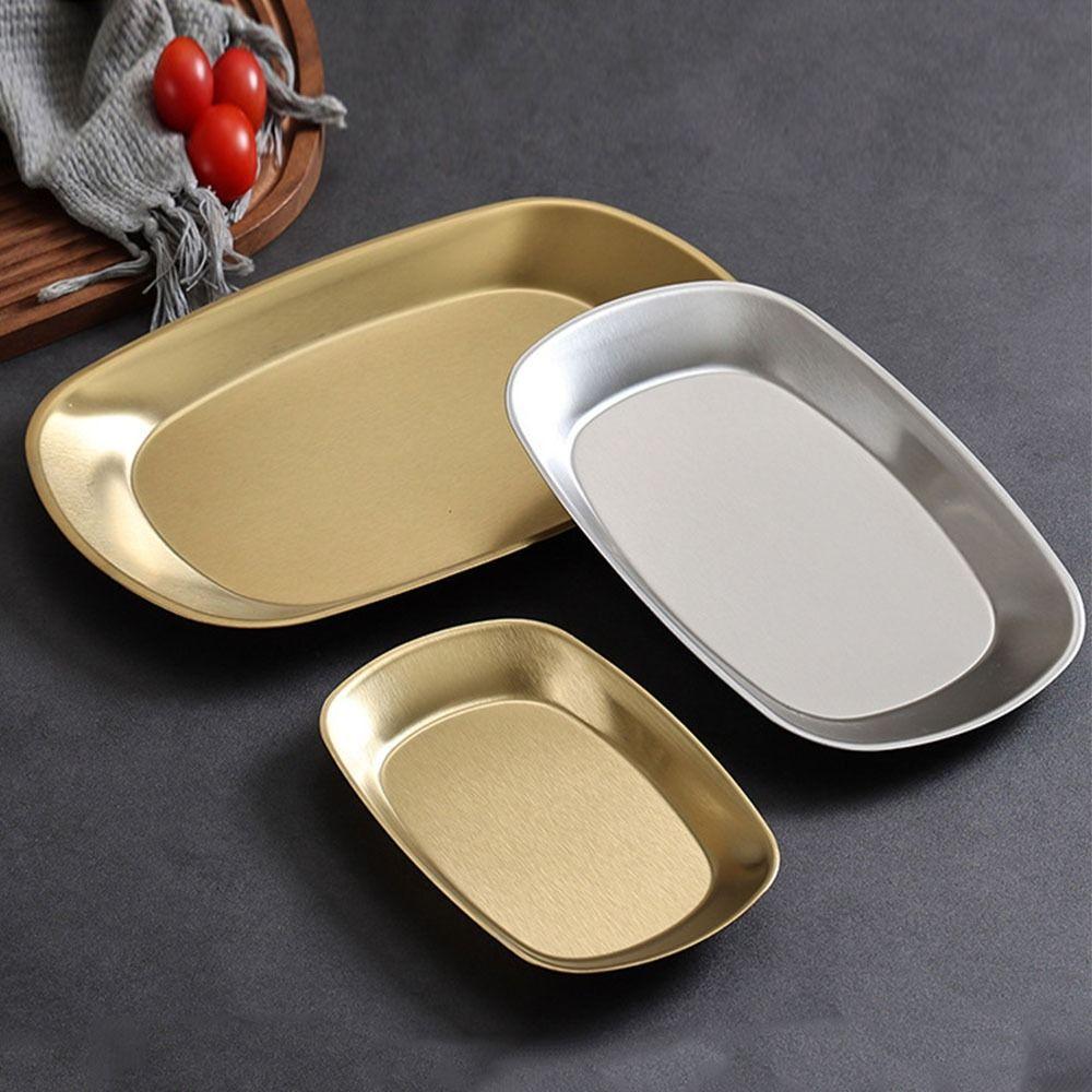 Stainless Steel Dessert Salad Plate Smooth Edge Food Serving Tray Travel Dining