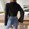Women's Autumn And Winter Short Knitted Sweater With Flared Sleeves And A Half High Collar Pullover Sweater
