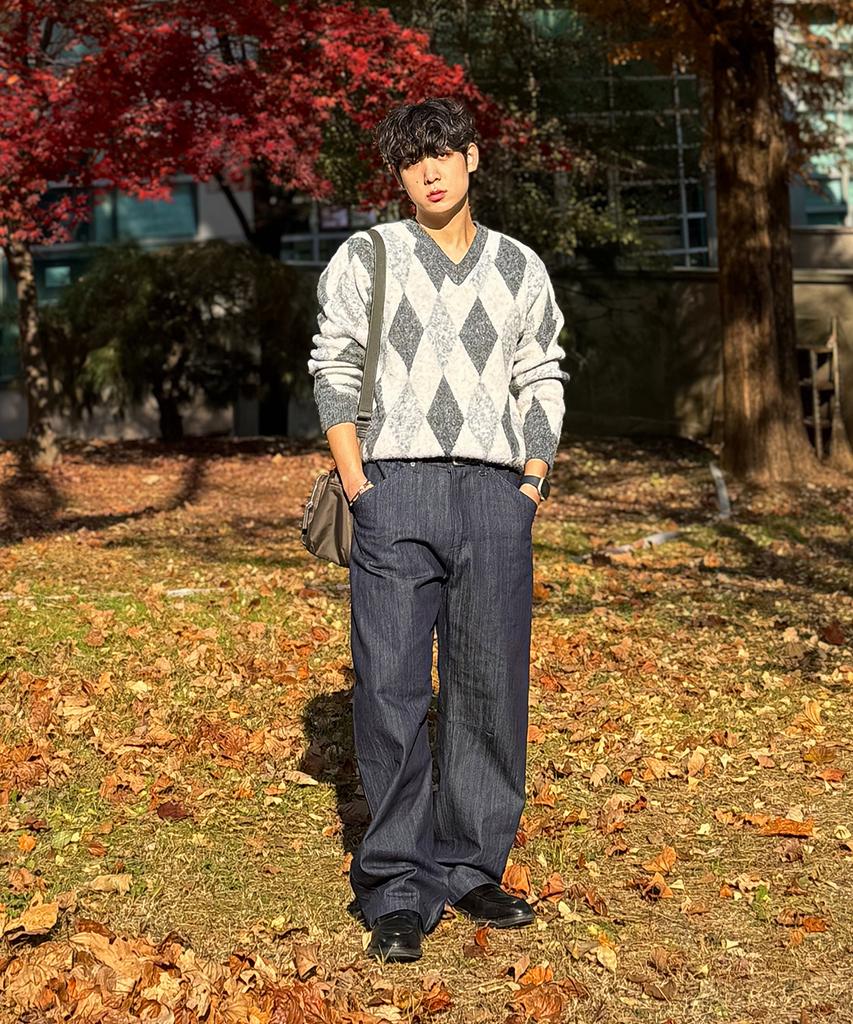 CUZNELLO Blend Argyle V-Neck Knit_Charcoal