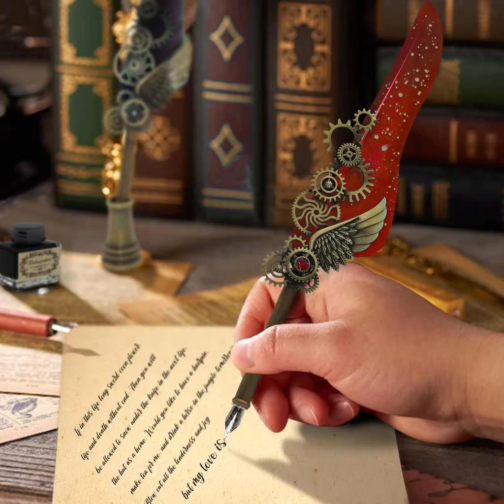 Набор перьевых ручек «Гарри Поттер» с золотым напылением - Ретро перо для письма с чернильницей в подарок