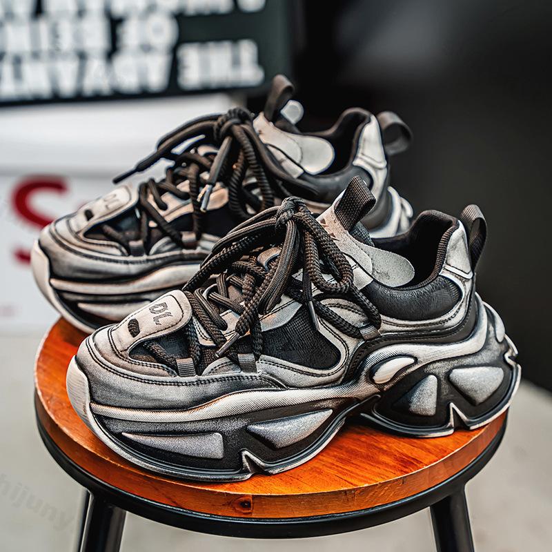 Модная мужская повседневная спортивная обувь для бега 2025 Осень Новая платформа Увеличение Винтажные потертые кроссовки Модная обувь Резиновая подошва