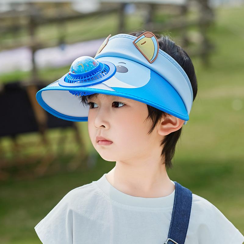1139 children's hats summer outing big eaves with fan sunshade sunscreen hats boys and girls cartoon cute empty top hats
