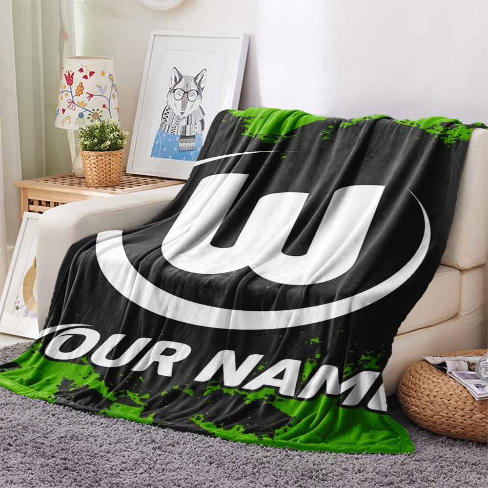 1PC Custom Name VfL Wolfsburg Patterned Flannel Blanket Suitable For All Seasons for Home Decor Warmth and Comfort Gifts Holiday Present_xia