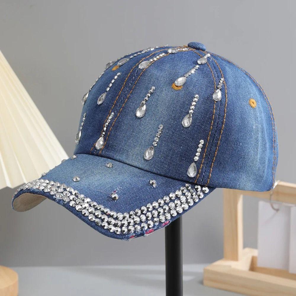 Adjustable Rhinestone Baseball Cap Women Cotton Denim Baseball Cap New Sequins Sports Cap