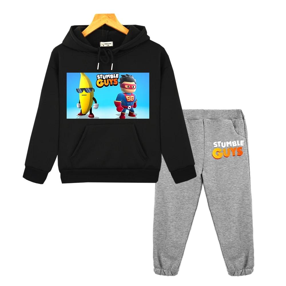 Stumble Guys Hooded Sets Casual Sweatshirt Boy Girl Anime Hoodie Y2k Clothes Autumn Pullover Fleece Jacket Kids Boutique Clothes
