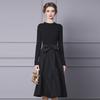 Zhili Women's Black Knitted Sweater Dress - Spring 2025 Collection, Mid-Length, Long-Sleeved
