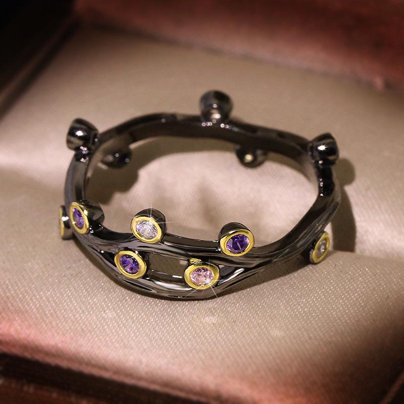 Высококачественное кольцо из черного золота, кольцо с разноцветным цирконом, свадебная вечеринка, помолвочное украшение, подарок для Леди, геометрическое