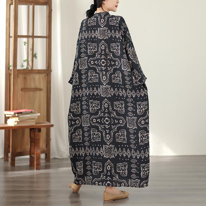 DIMANAF Новое Женское Платье Большого Размера Весна Лето Длинное Свободное Базовое Винтажное Оверсайз С Длинным Рукавом Макси Цветочное 2026