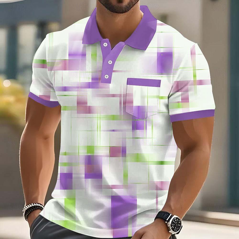 Casual Short-sleeve Polo Shirt, Stylish Geometric Print, Great for Everyday Wear