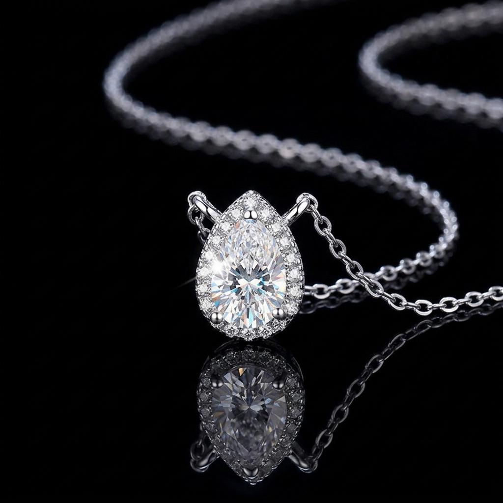 Factory S925 Silver Water Drop Moissanite Pendant Necklace Special Pear Cut GRA Moissanite Necklace for Women Gift