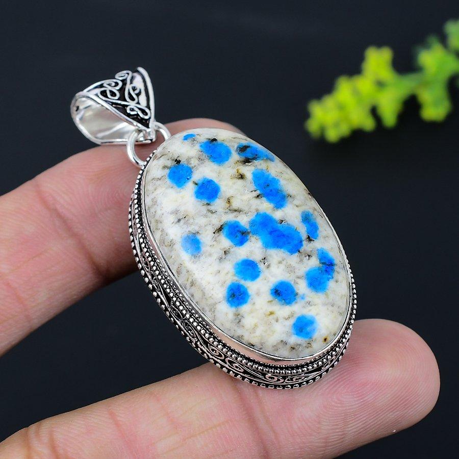 Подвеска из серебра 925 пробы с драгоценным камнем K2 Azurite, 2,17 дюйма, f0y76