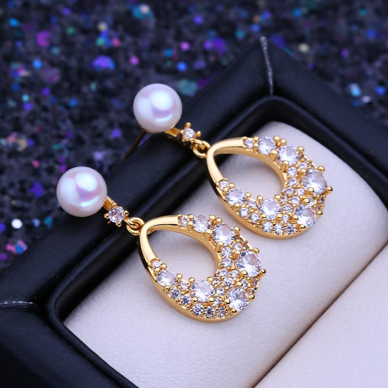 LSOOYH серьги-гвоздики из натурального пресноводного культивированного жемчуга для женщин и девочек, модные серьги-гвоздики с цирконием золотого цвета, свадебные украшения