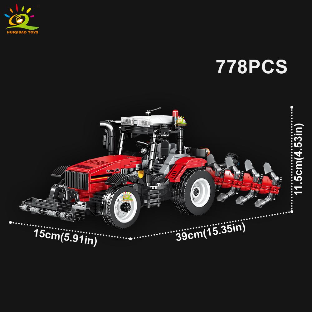 HUIQIBAO Модель фермерского грузовика Конструктор Трактор Культиватор Комбайн Транспортное средство MOC Кирпич Автомобиль Городская Строительная Игрушка Для Детей