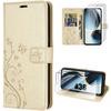 Case for Samsung Galaxy A36 5G - BOOLING - Anti-Scratch Synthetic Leather Embossed Golden Floral - 2 Tempered Glasses