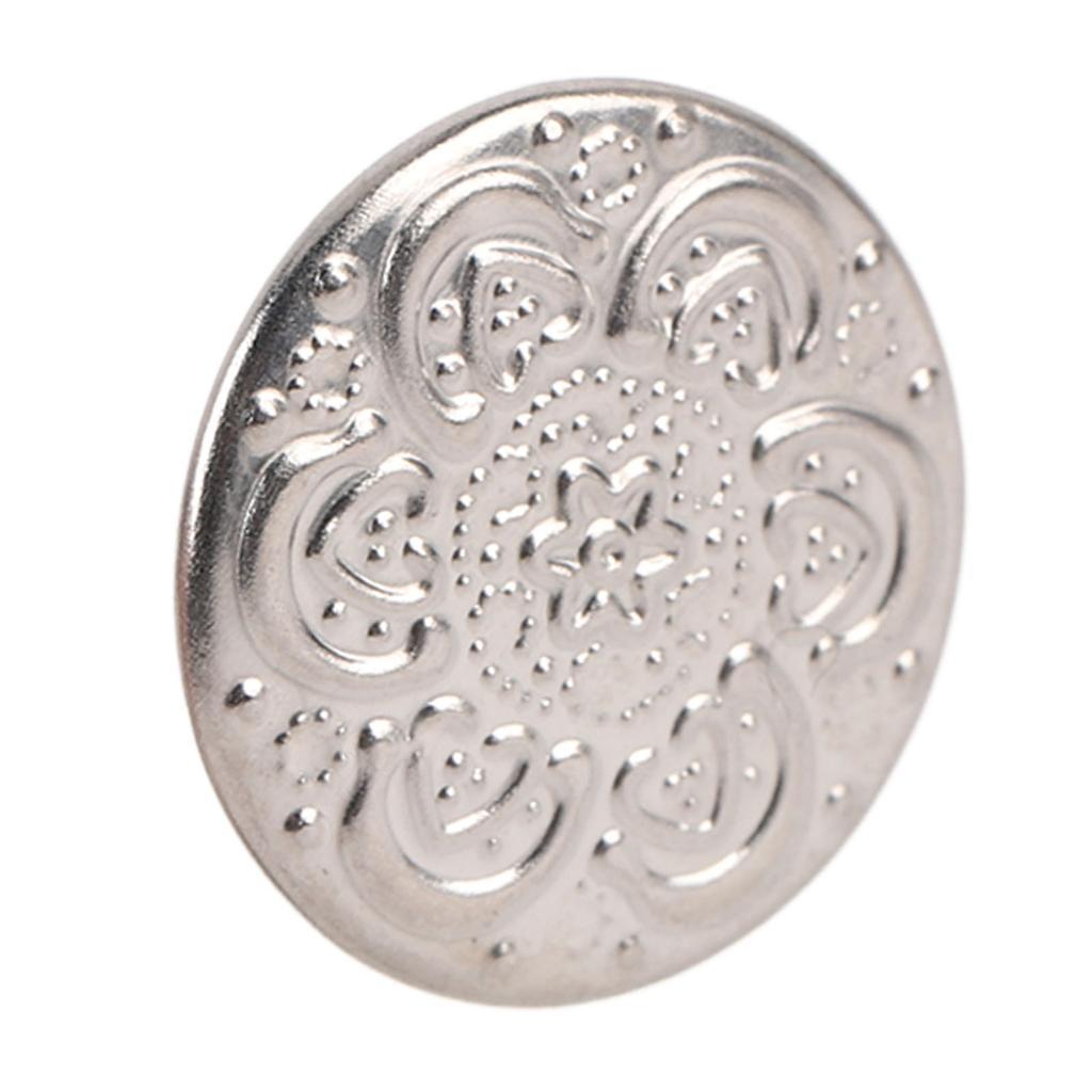 50 шт. шт. шт. пуговицы для брюк, съемные, не пришиваемые, 17 мм, цветочный узор, нержавеющая сталь, серебро с 2x6,5 мм P