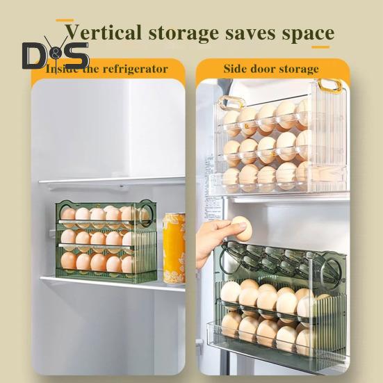 Ящик для хранения яиц с ручкой, большой вместимости, многослойный дизайн, экономящий место, держатель для яиц, органайзер для кухни и холодильника